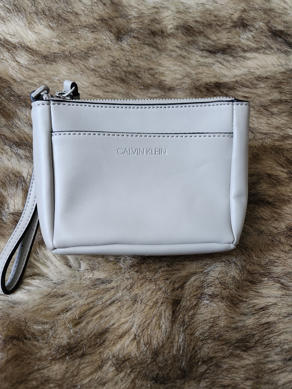 Calvin Klein Cream Wristlet Clutch with Front Pocket